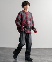 オーバーサイズ5Gジャガード編みアブストラクト柄クルーネックニットセーター 15193