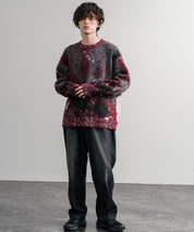 オーバーサイズ5Gジャガード編みアブストラクト柄クルーネックニットセーター 15193