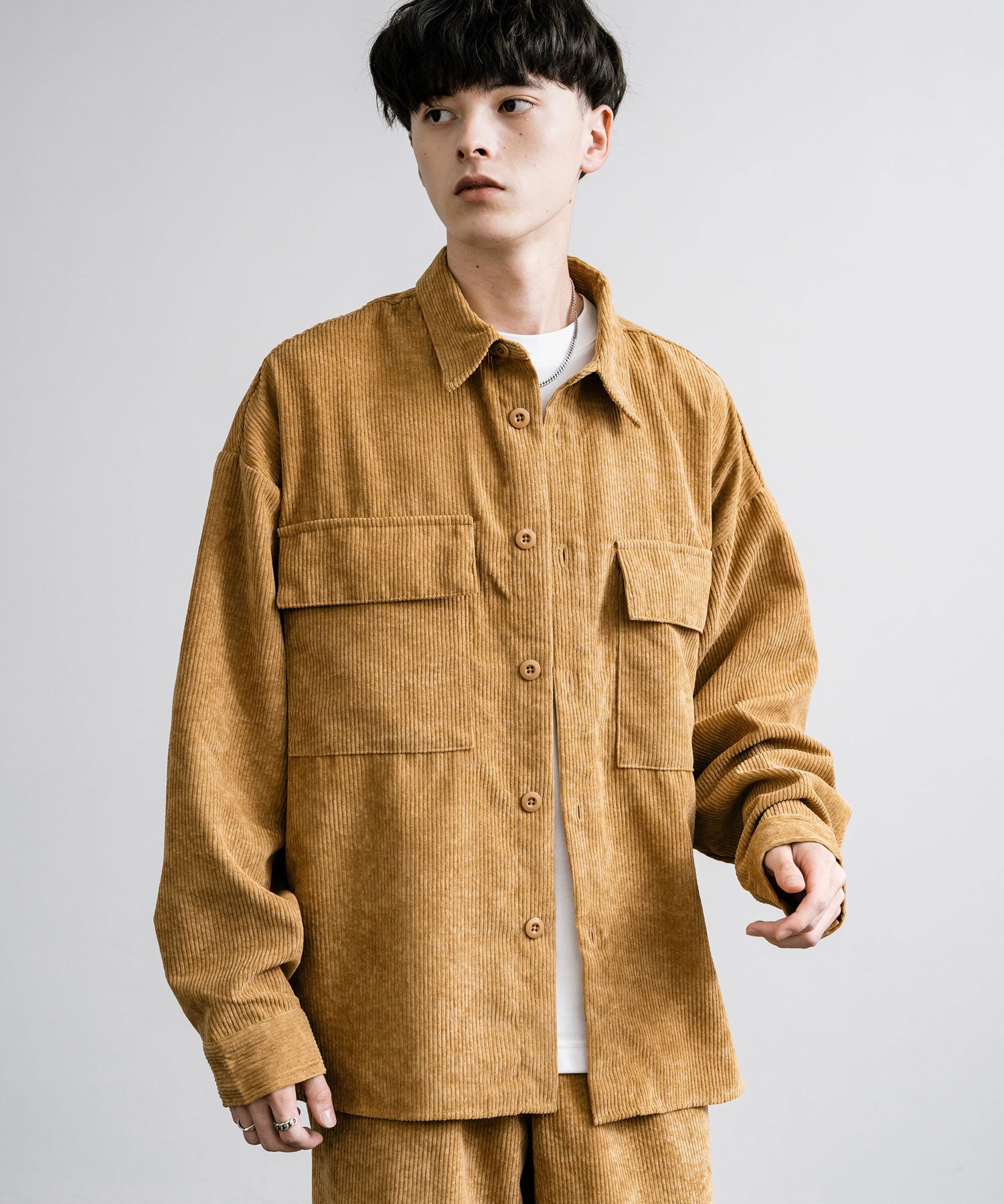 【セットアップ】オーバーサイズコーデュロイ CPOシャツジャケット＆ワイドパンツ 15247