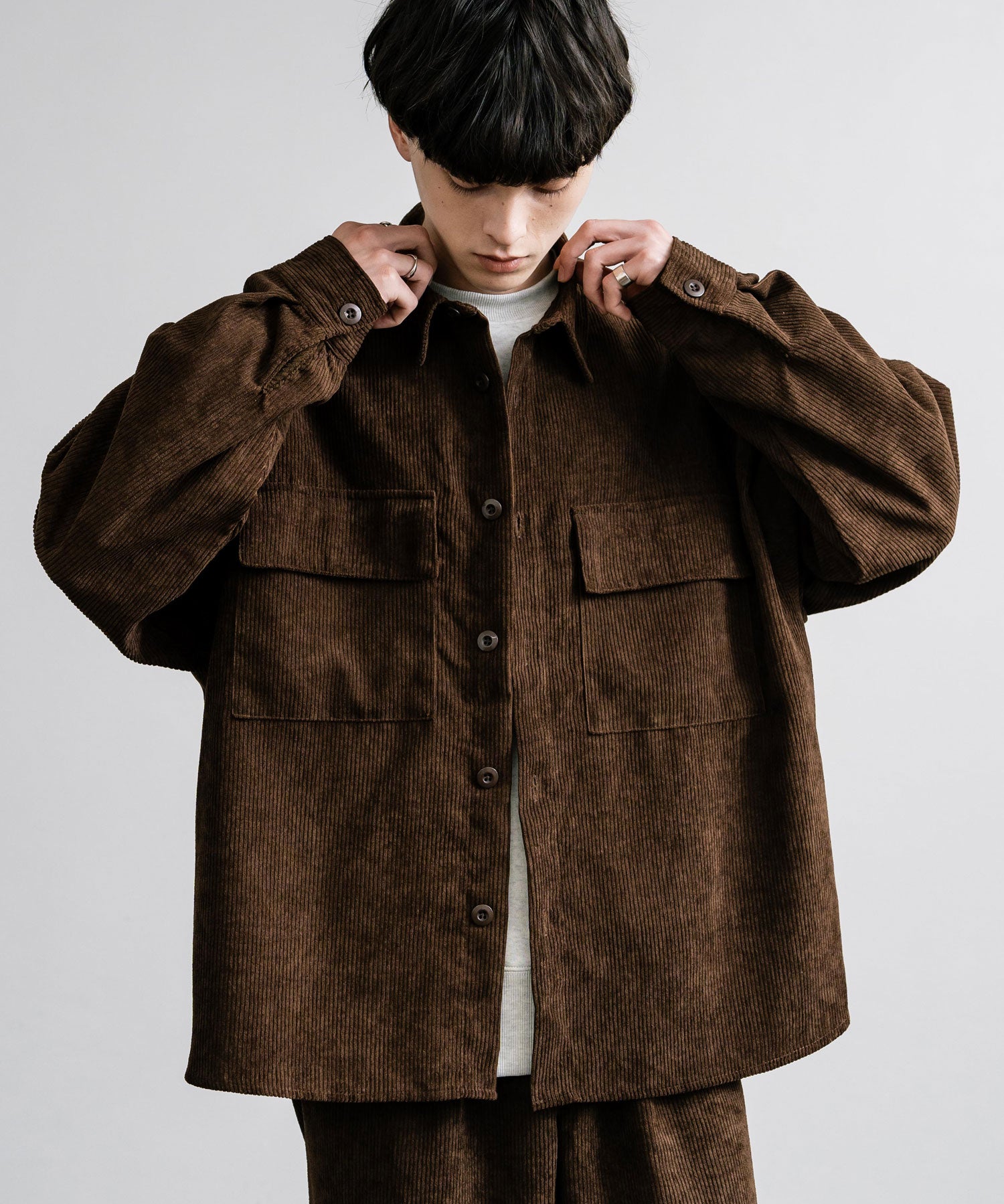 【セットアップ】オーバーサイズコーデュロイ CPOシャツジャケット＆ワイドパンツ 15247