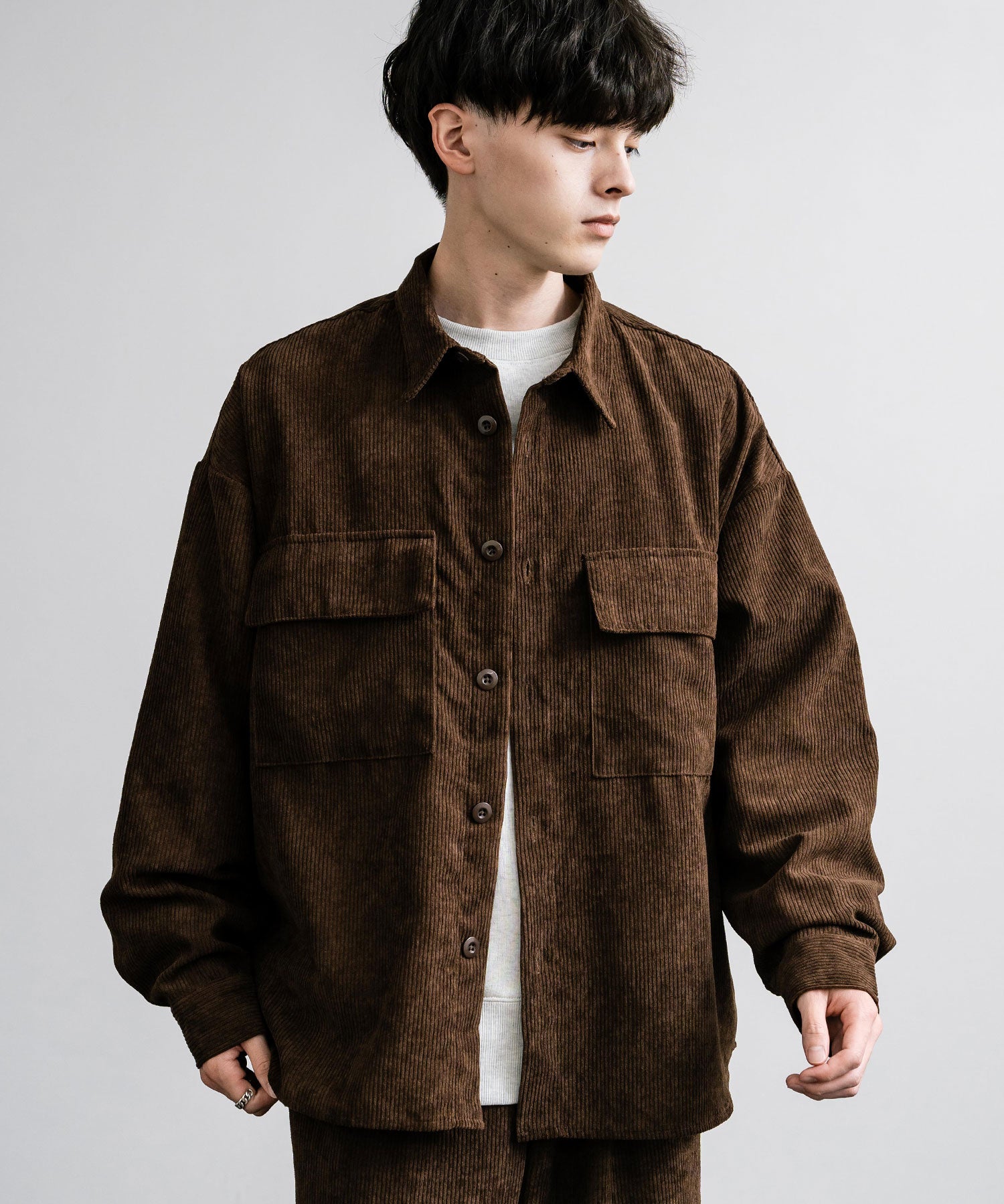 【セットアップ】オーバーサイズコーデュロイ CPOシャツジャケット＆ワイドパンツ 15247
