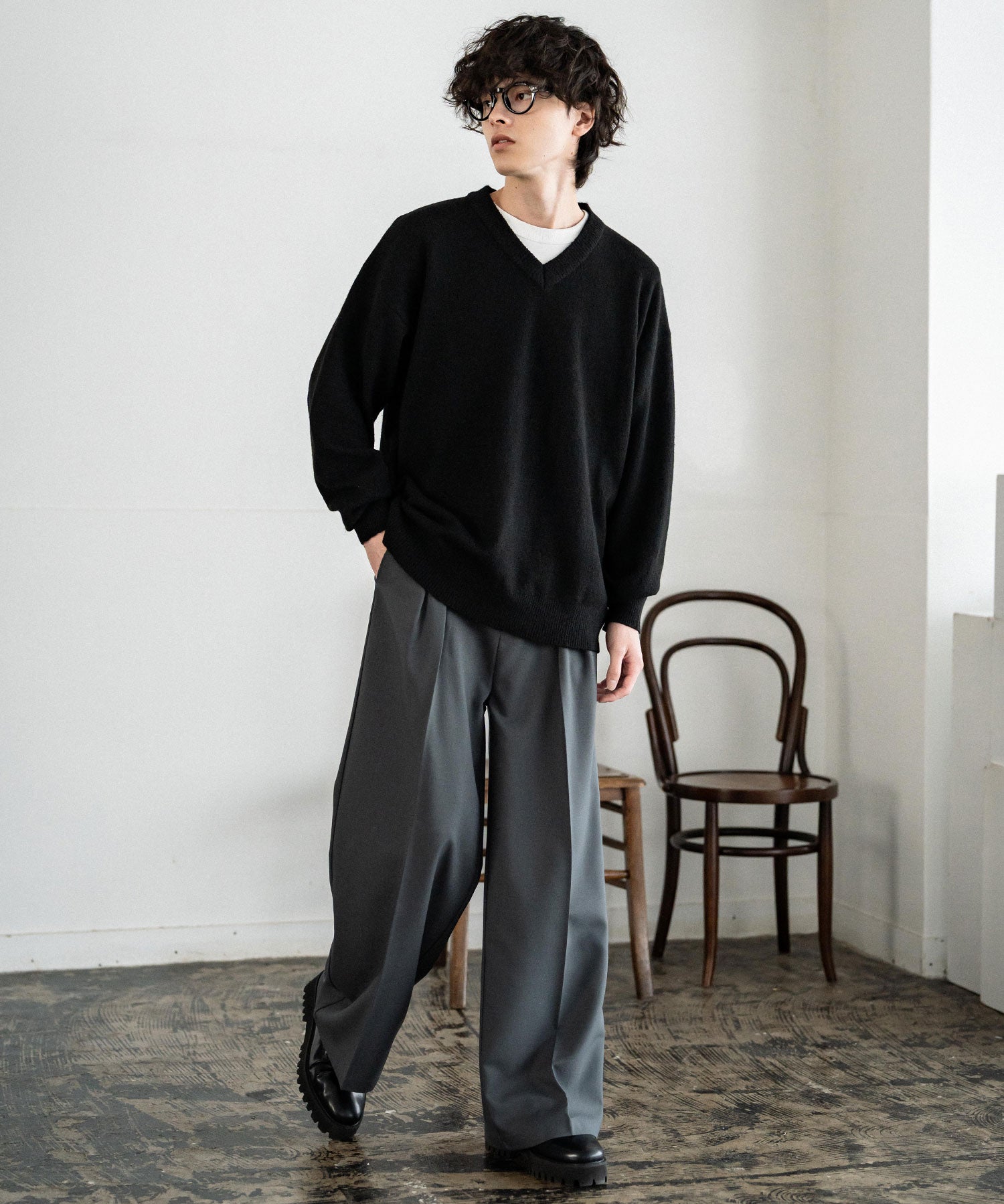 セミワイド2タックストレートスラックス 15248