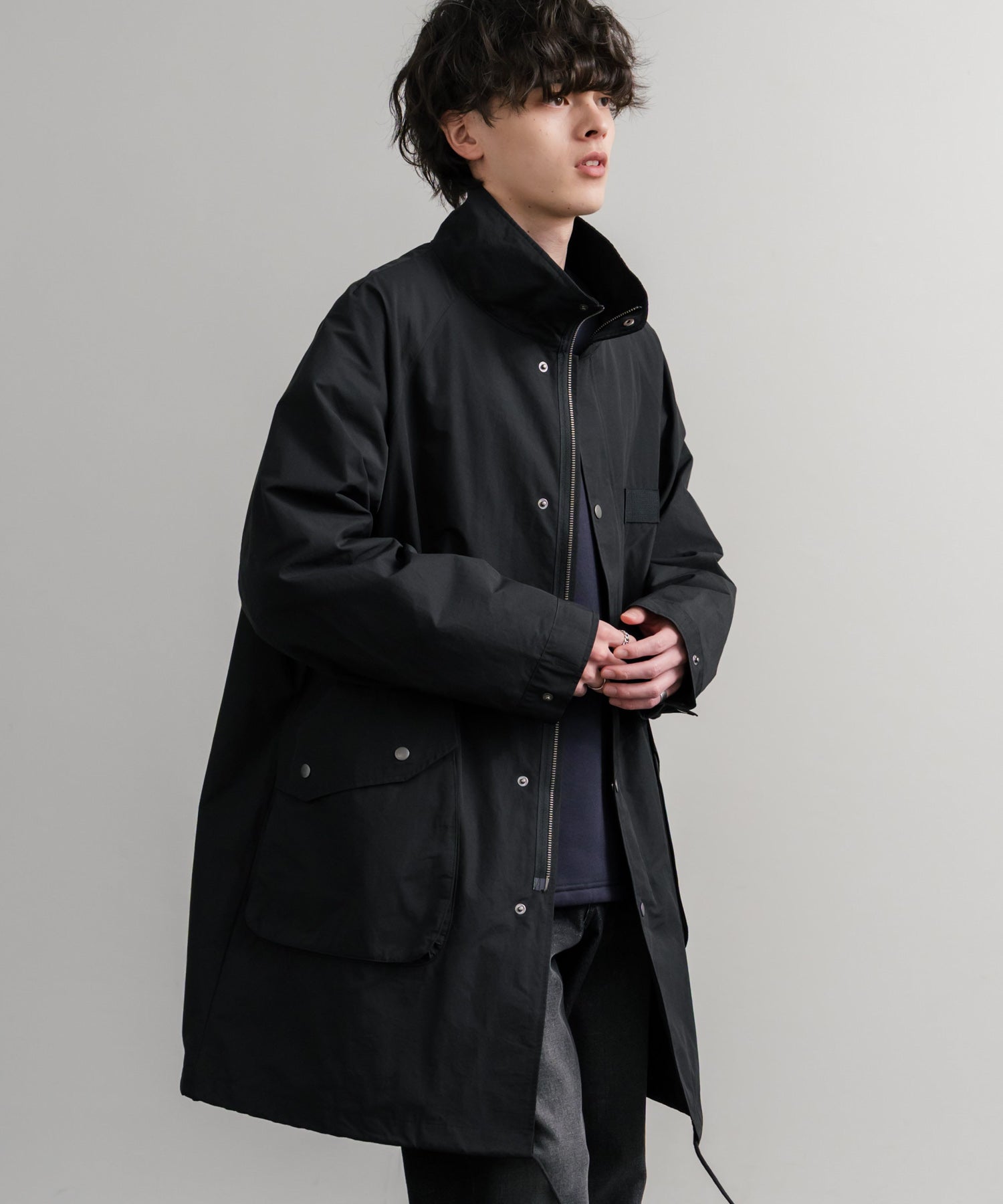 Audience オーディエンス 綿ナイロン高密度ポプリン M-90ロング丈スタンドネックモッズコート AUD7355 15252