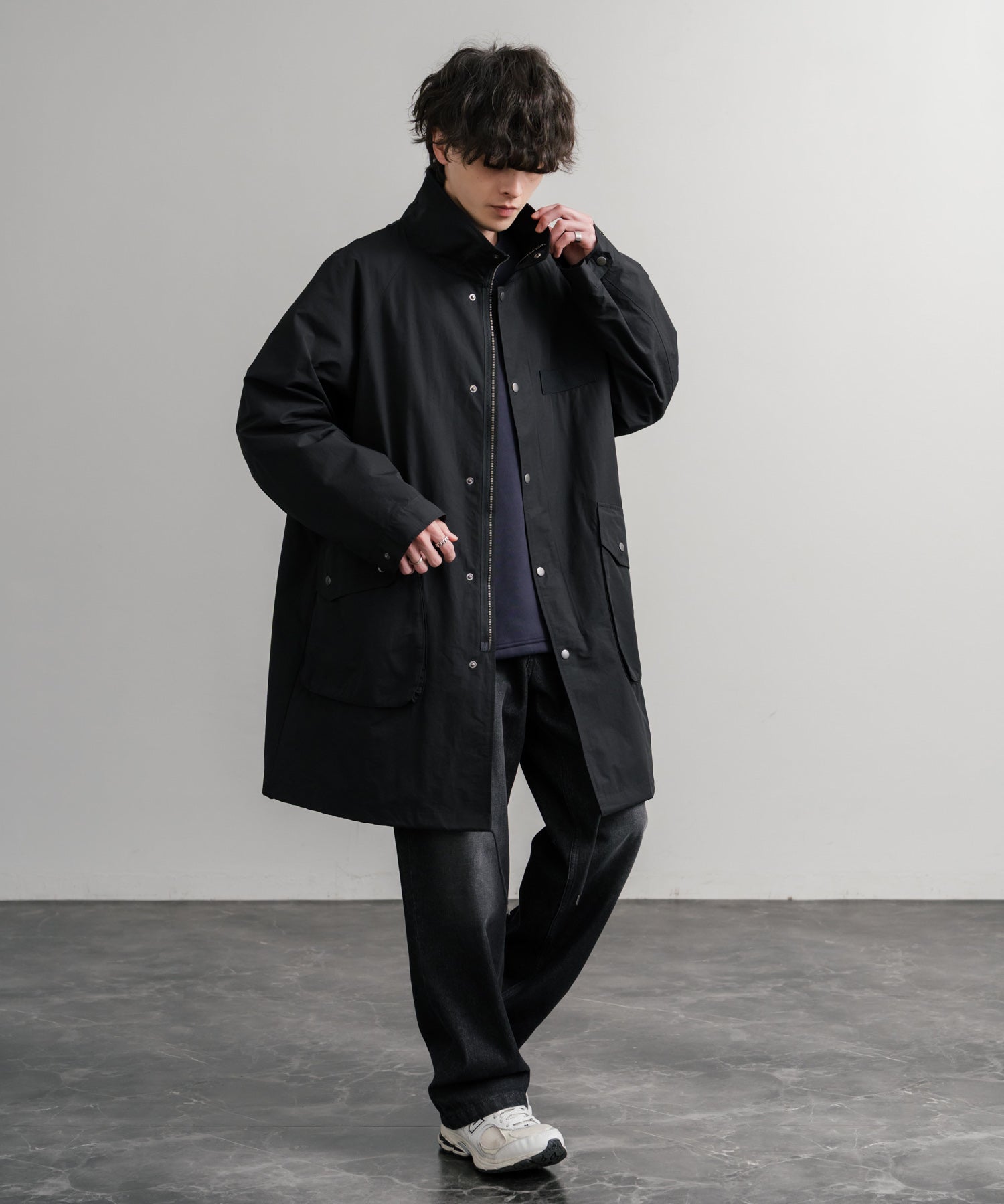 Audience オーディエンス 綿ナイロン高密度ポプリン M-90ロング丈スタンドネックモッズコート AUD7355 15252