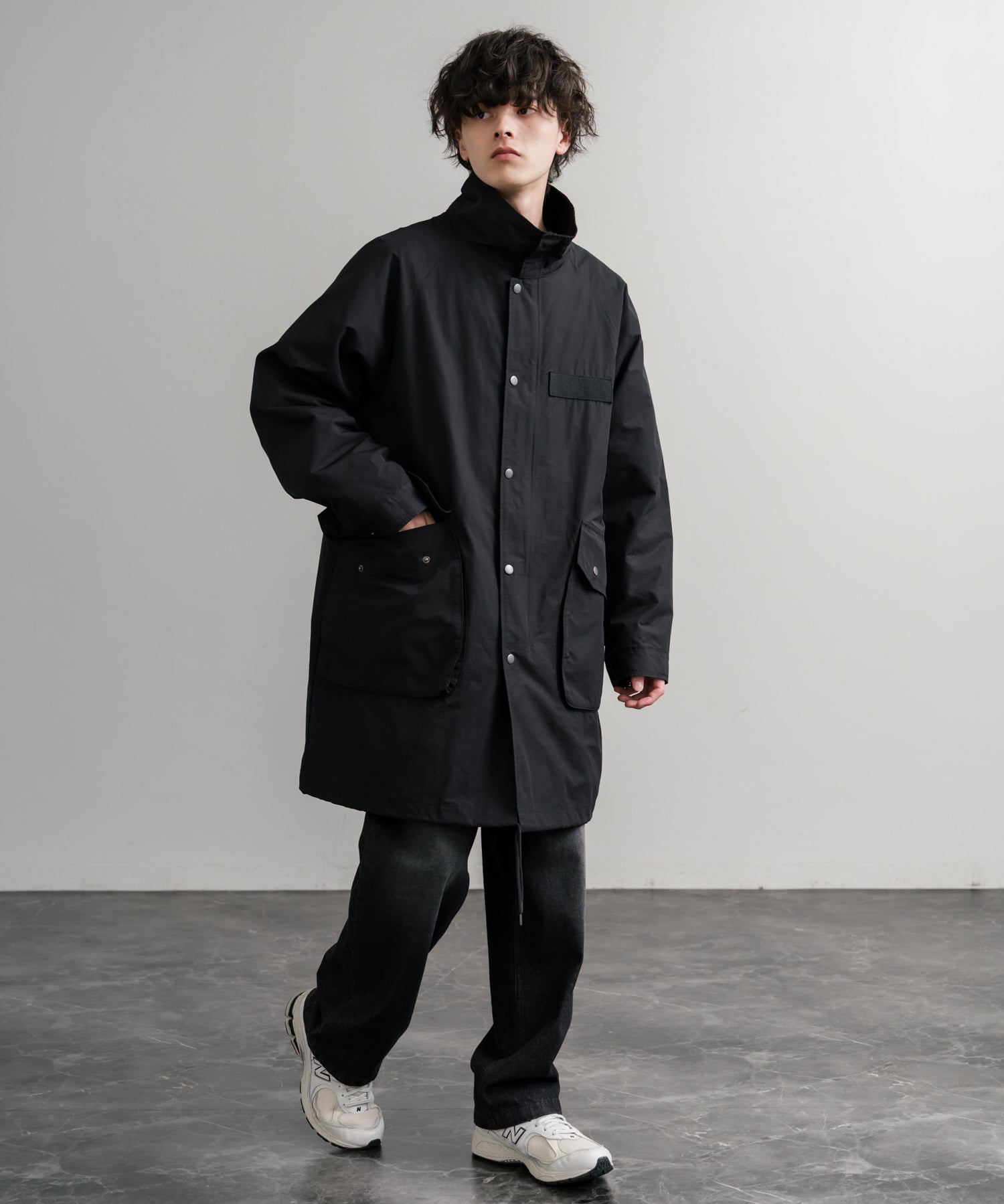 Audience オーディエンス 綿ナイロン高密度ポプリン M-90ロング丈スタンドネックモッズコート AUD7355 15252