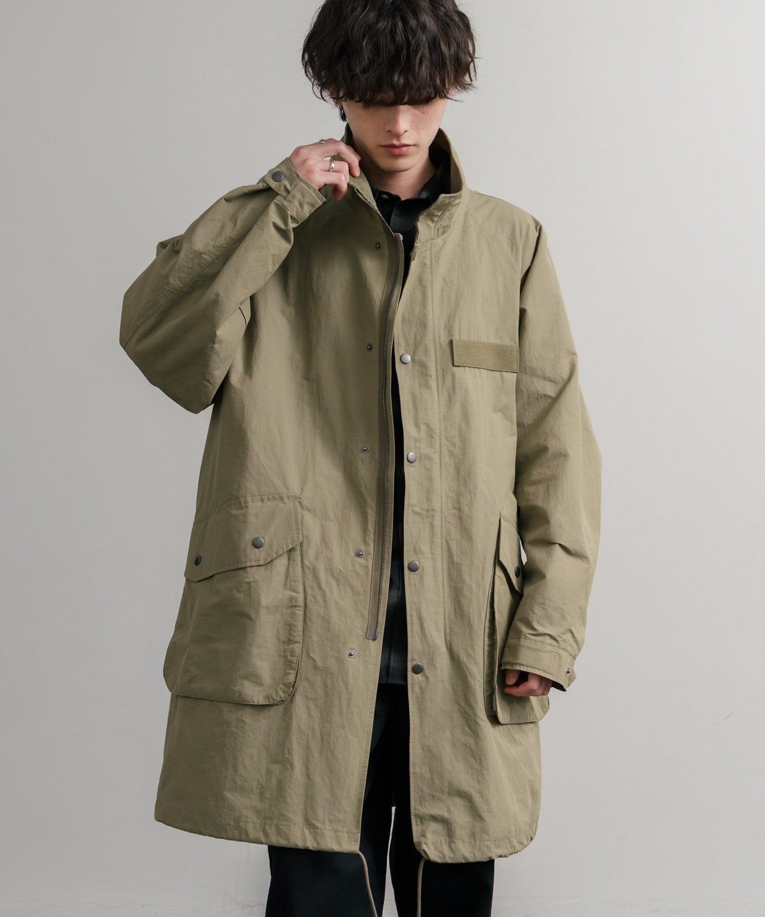 Audience オーディエンス 綿ナイロン高密度ポプリン M-90ロング丈スタンドネックモッズコート AUD7355 15252