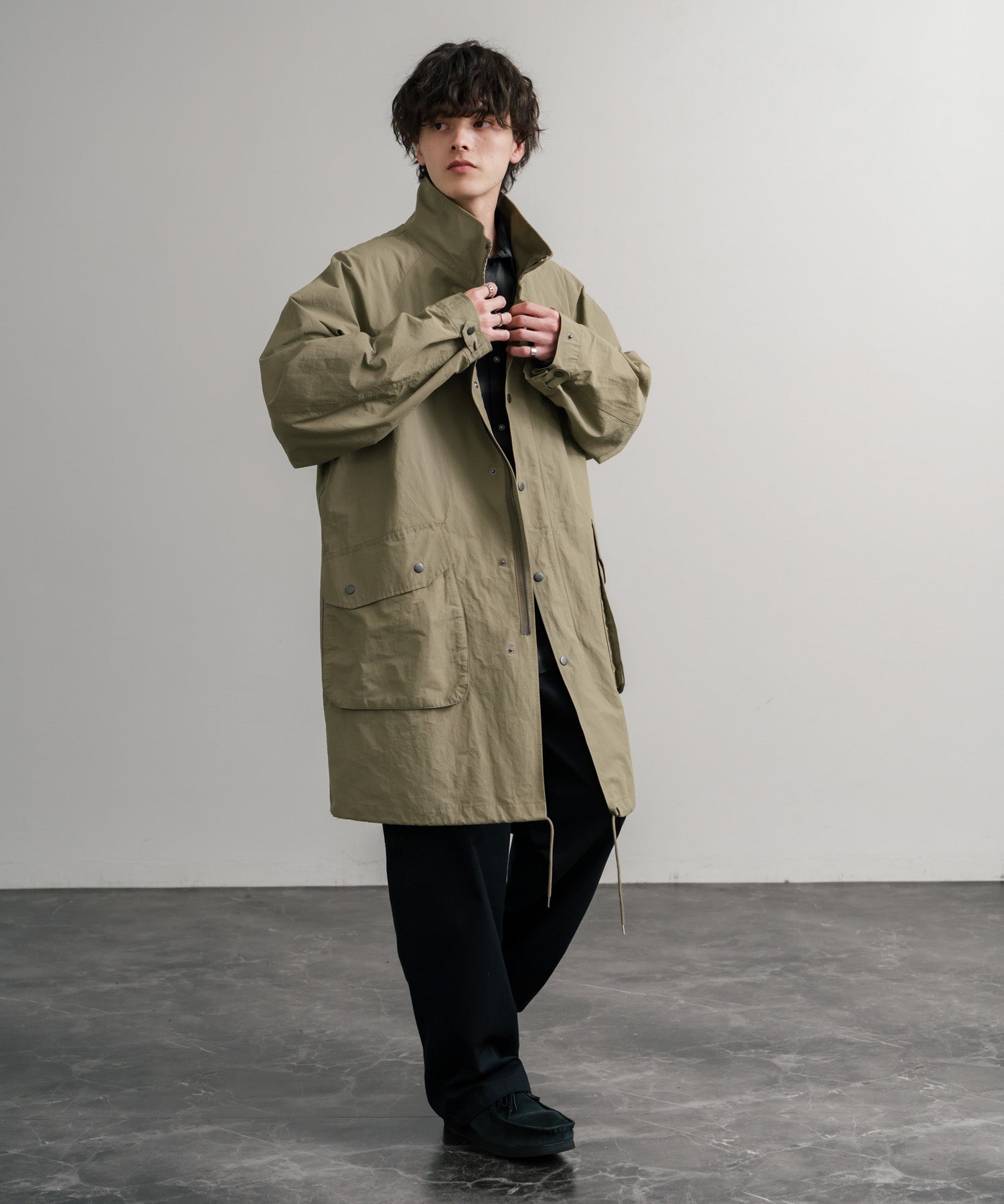 Audience オーディエンス 綿ナイロン高密度ポプリン M-90ロング丈スタンドネックモッズコート AUD7355 15252