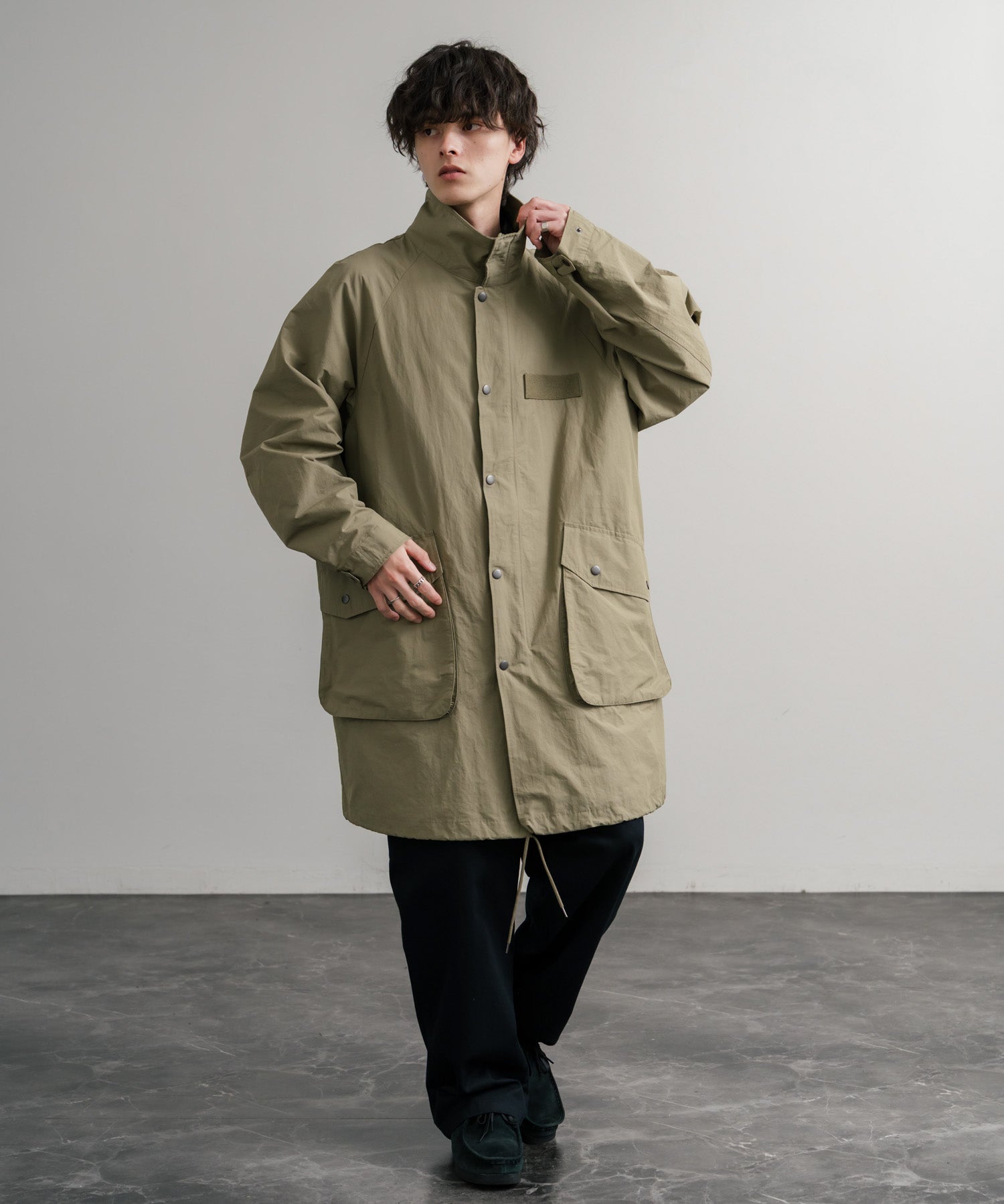 Audience オーディエンス 綿ナイロン高密度ポプリン M-90ロング丈スタンドネックモッズコート AUD7355 15252