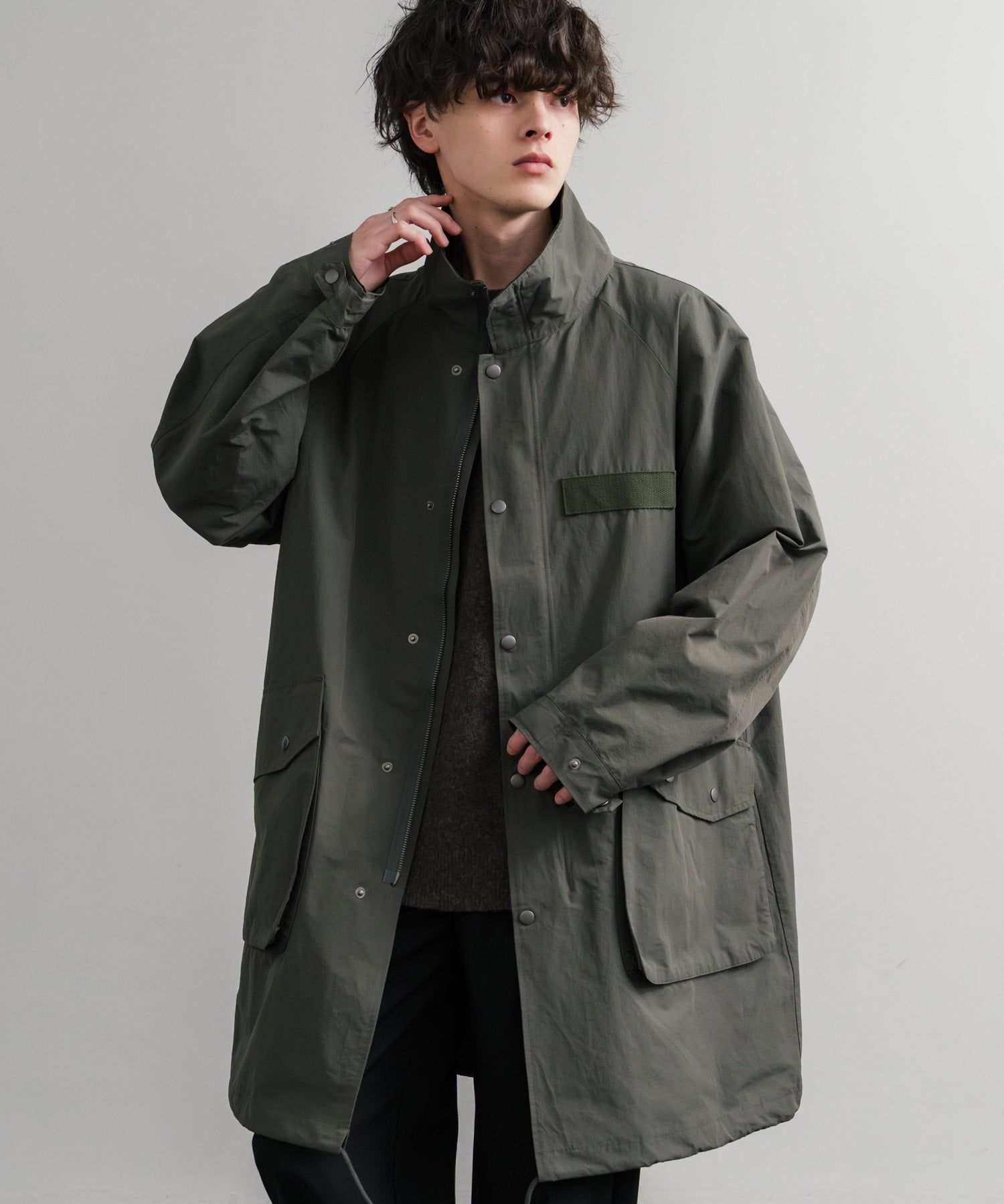 Audience オーディエンス 綿ナイロン高密度ポプリン M-90ロング丈スタンドネックモッズコート AUD7355 15252