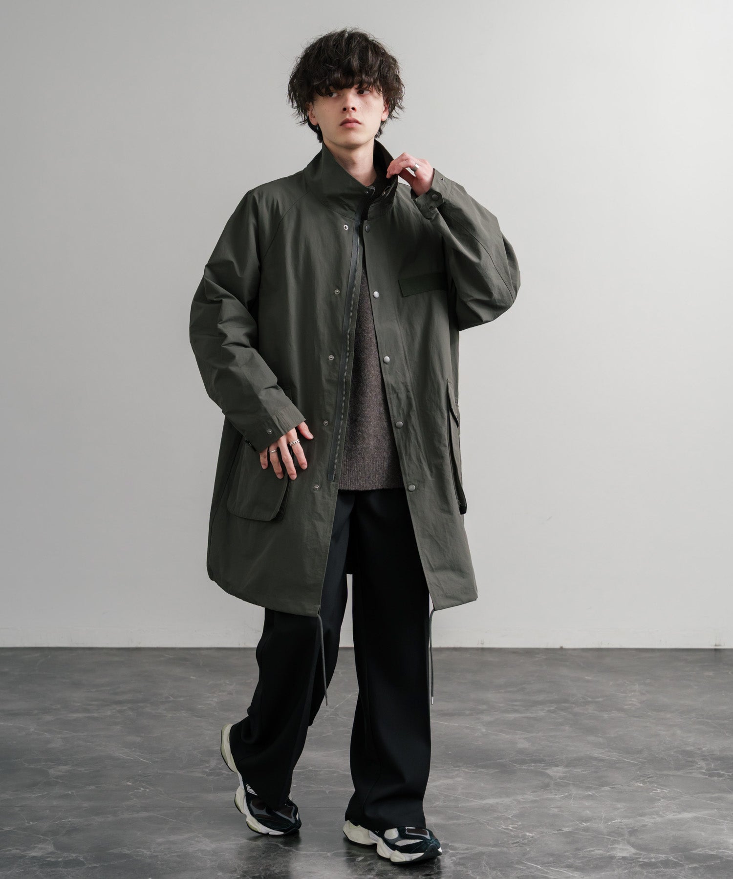 Audience オーディエンス 綿ナイロン高密度ポプリン M-90ロング丈スタンドネックモッズコート AUD7355 15252