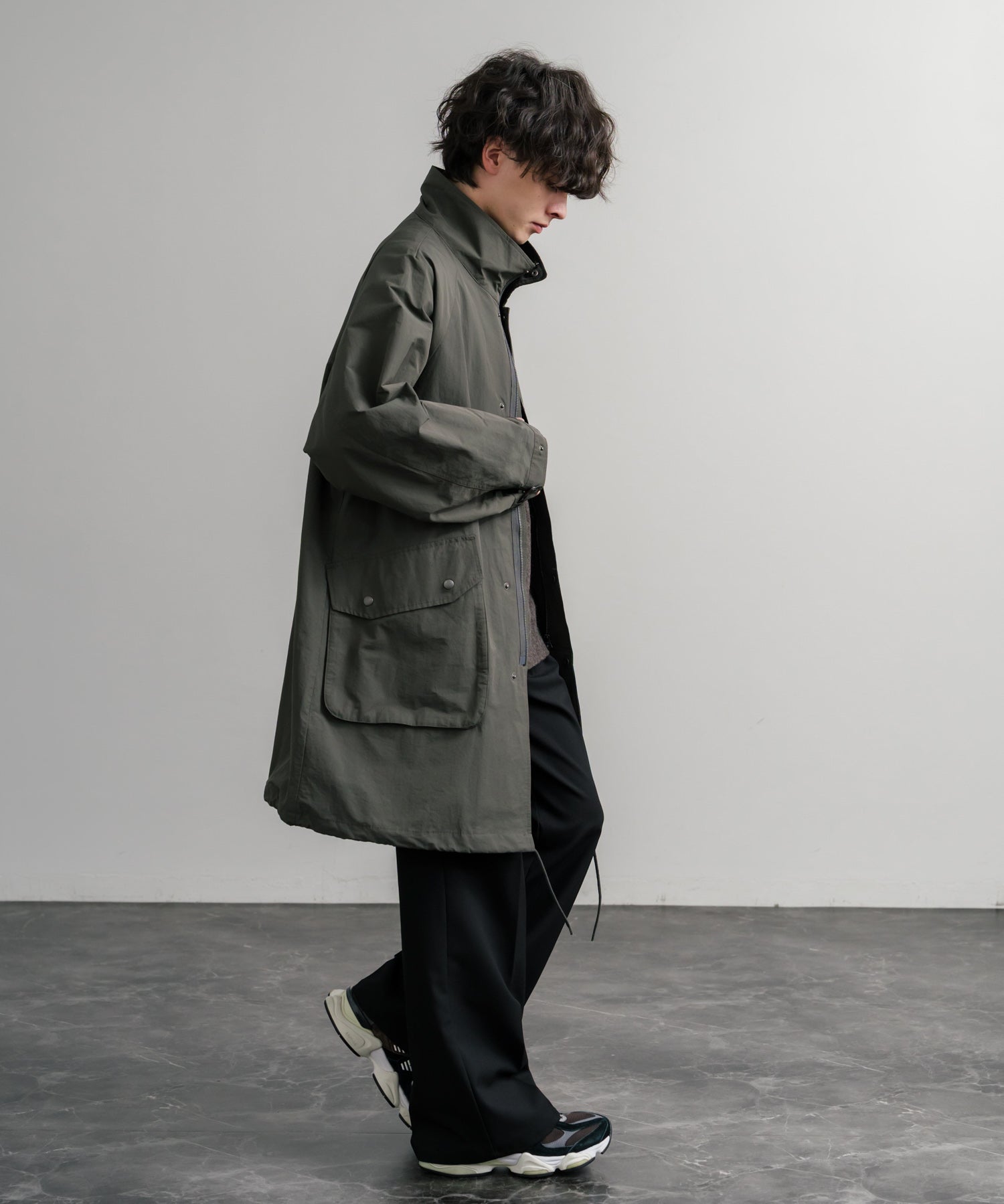 Audience オーディエンス 綿ナイロン高密度ポプリン M-90ロング丈スタンドネックモッズコート AUD7355 15252