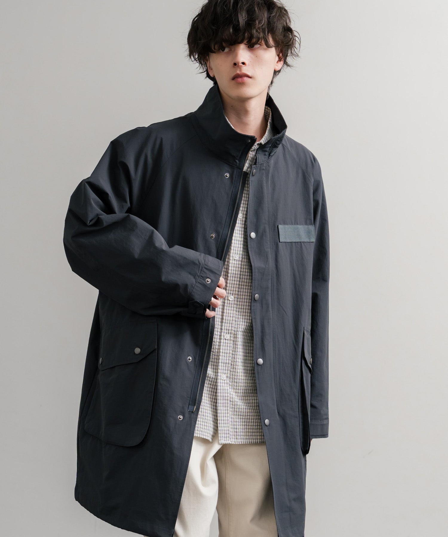 Audience オーディエンス 綿ナイロン高密度ポプリン M-90ロング丈スタンドネックモッズコート AUD7355 15252