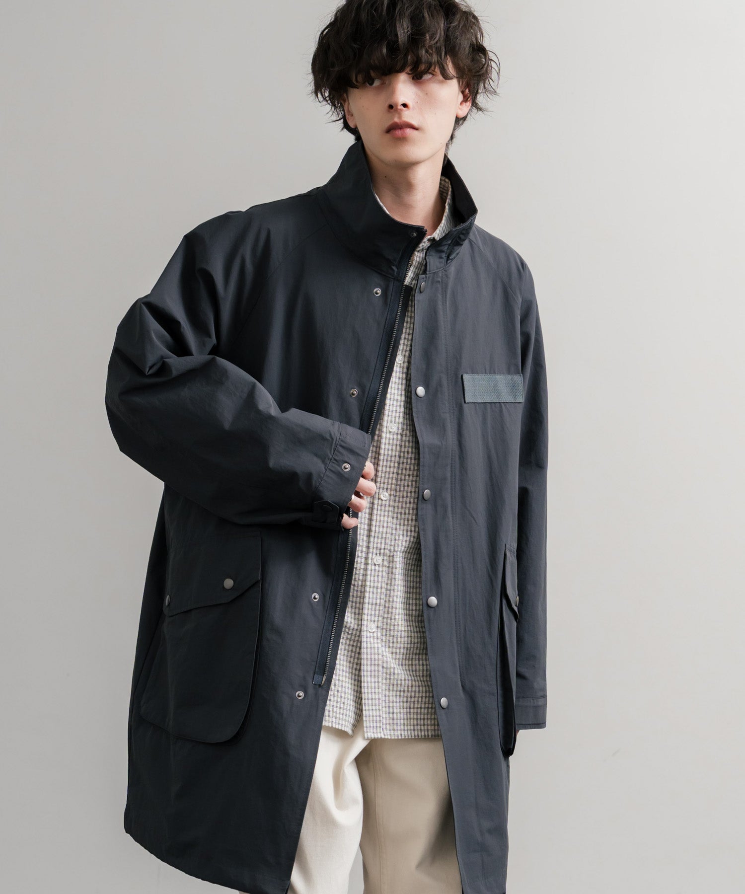 Audience オーディエンス 綿ナイロン高密度ポプリン M-90ロング丈スタンドネックモッズコート AUD7355 15252