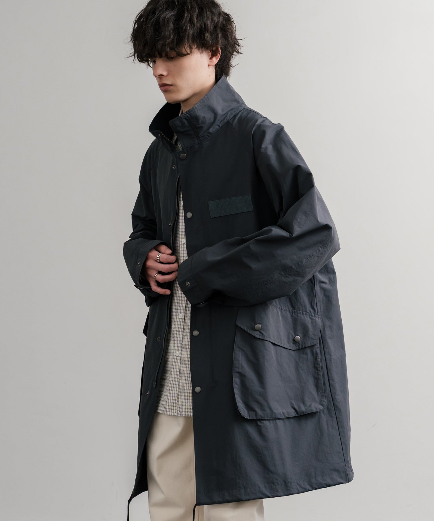 Audience オーディエンス 綿ナイロン高密度ポプリン M-90ロング丈スタンドネックモッズコート AUD7355 15252