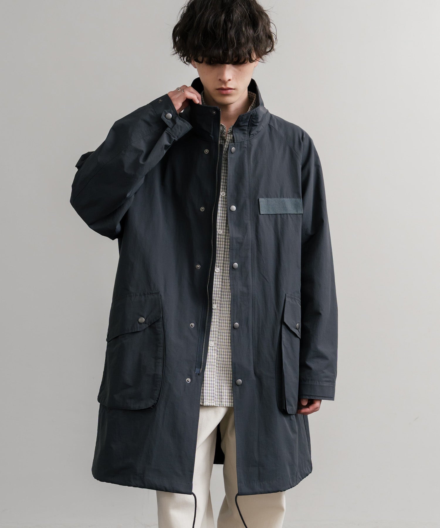 Audience オーディエンス 綿ナイロン高密度ポプリン M-90ロング丈スタンドネックモッズコート AUD7355 15252