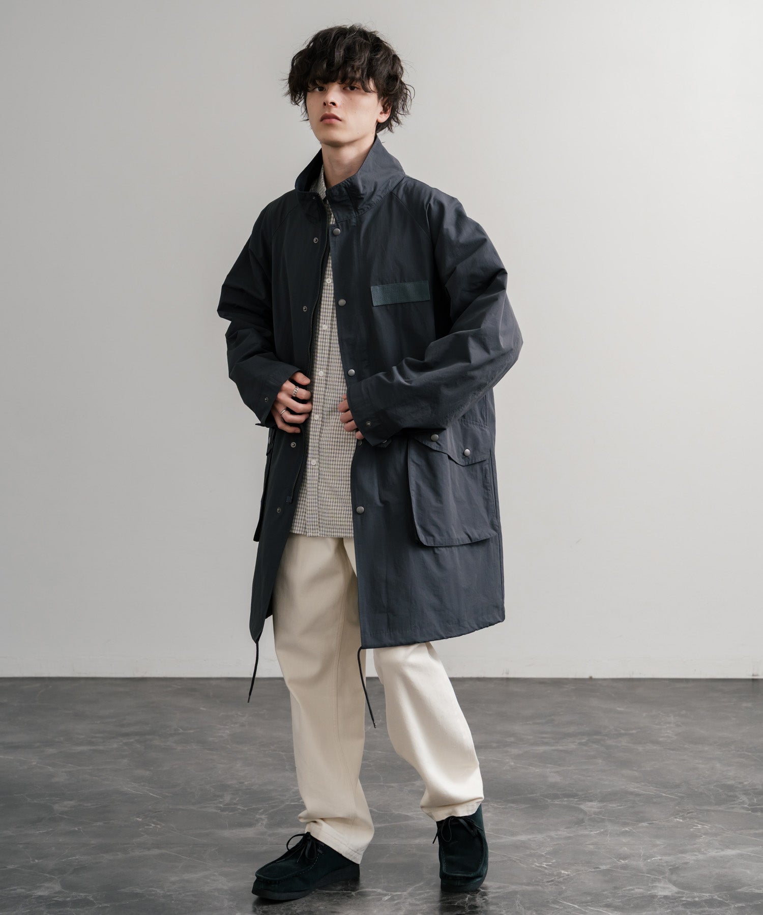Audience オーディエンス 綿ナイロン高密度ポプリン M-90ロング丈スタンドネックモッズコート AUD7355 15252