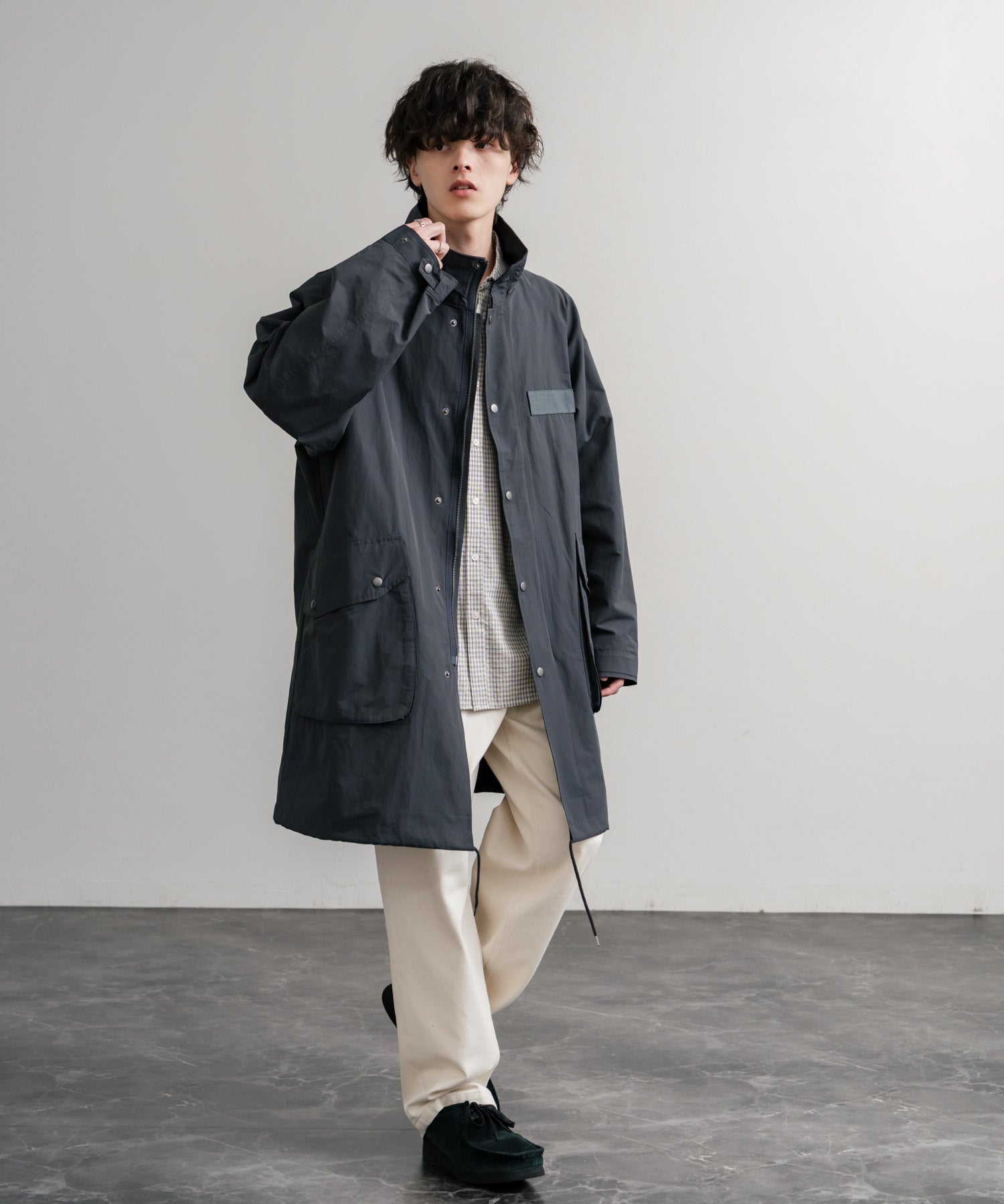 Audience オーディエンス 綿ナイロン高密度ポプリン M-90ロング丈スタンドネックモッズコート AUD7355 15252