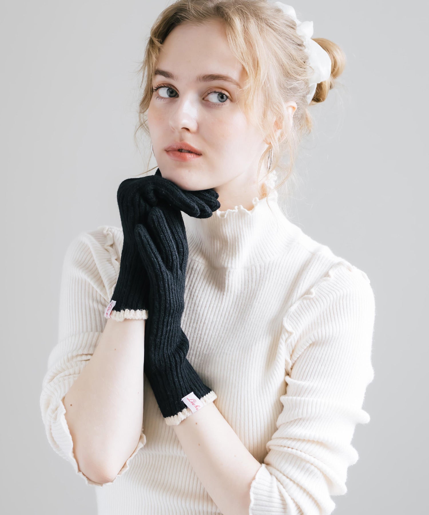 【スマホ/タッチパネル対応】ホールタッチリブニットライングローブ手袋 15255