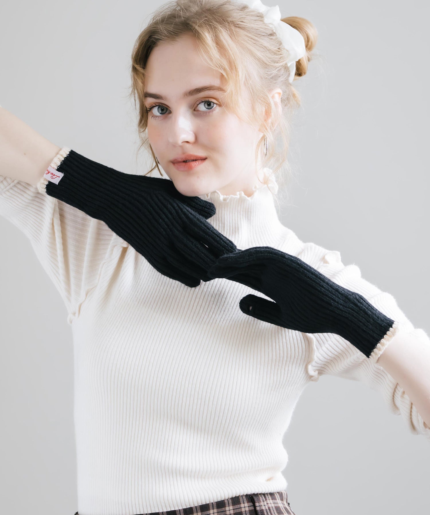 【スマホ/タッチパネル対応】ホールタッチリブニットライングローブ手袋 15255