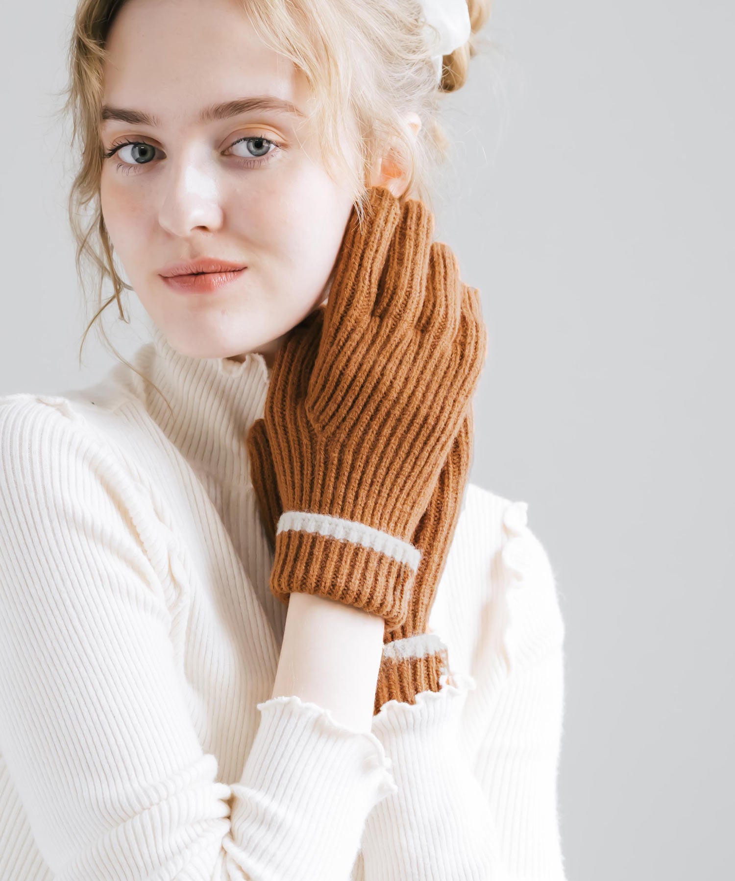 【スマホ/タッチパネル対応】ホールタッチリブニットライングローブ手袋 15255