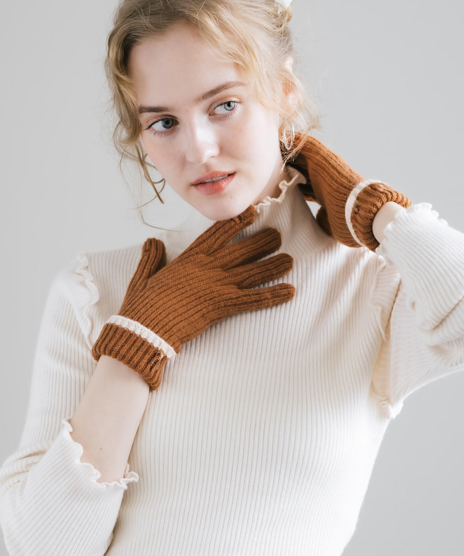 【スマホ/タッチパネル対応】ホールタッチリブニットライングローブ手袋 15255