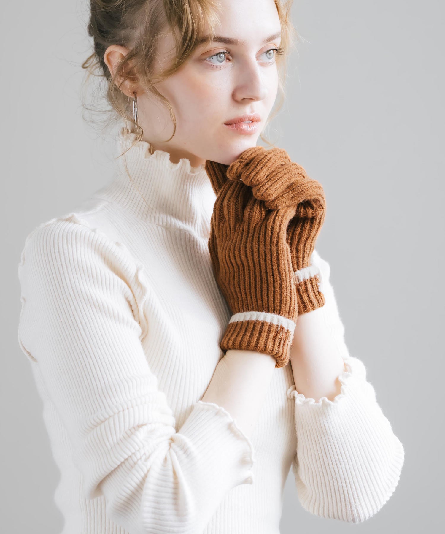 【スマホ/タッチパネル対応】ホールタッチリブニットライングローブ手袋 15255