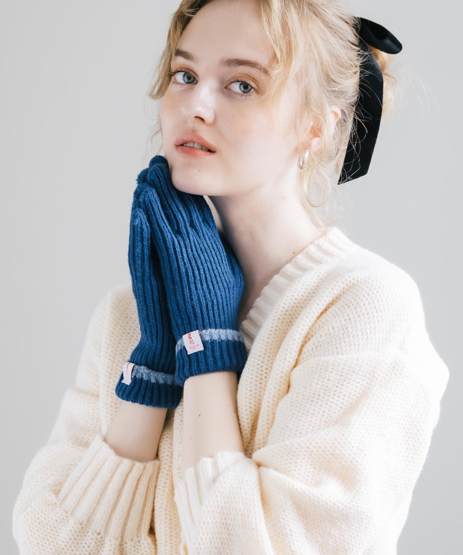 【スマホ/タッチパネル対応】ホールタッチリブニットライングローブ手袋 15255