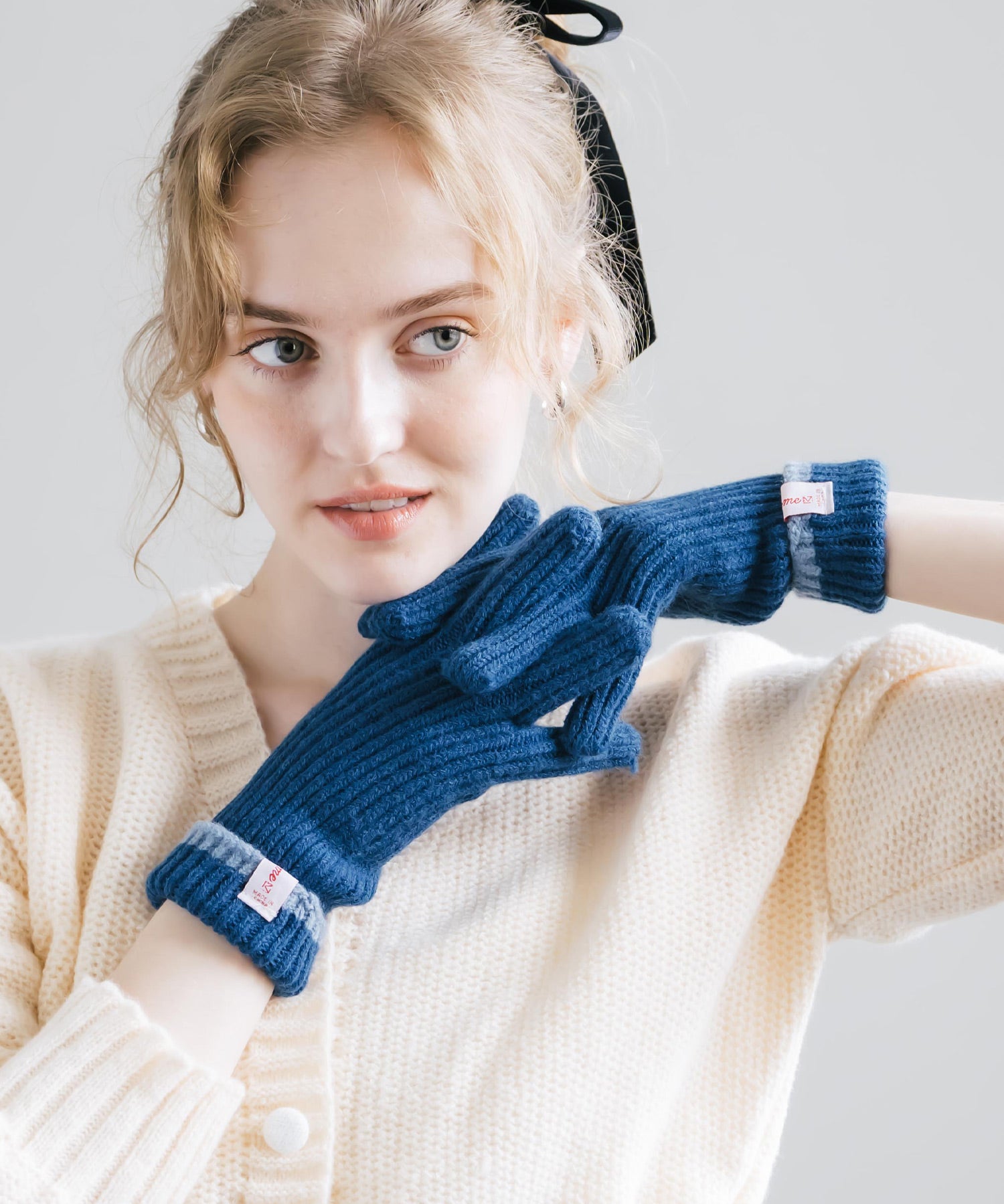 【スマホ/タッチパネル対応】ホールタッチリブニットライングローブ手袋 15255