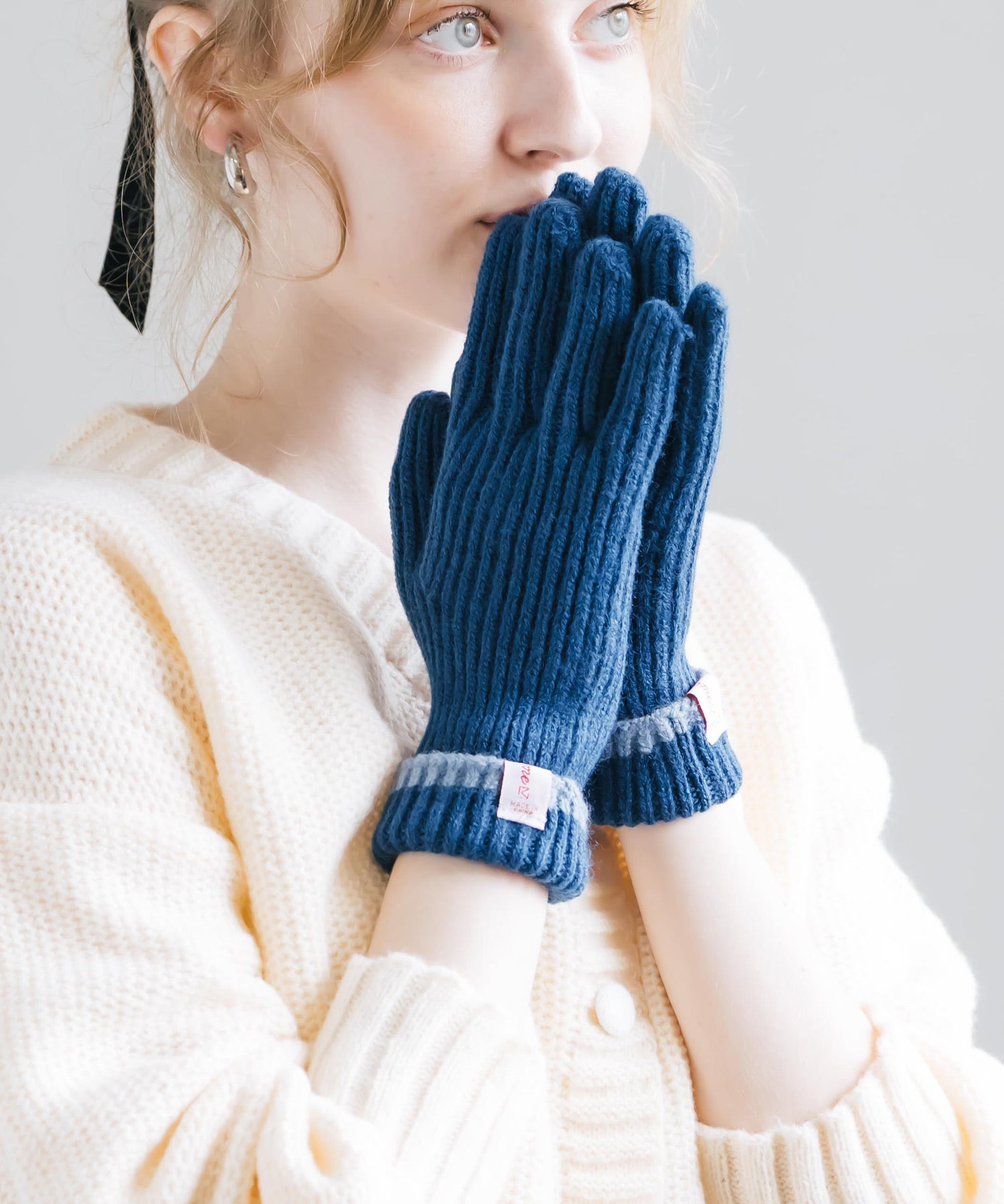 【スマホ/タッチパネル対応】ホールタッチリブニットライングローブ手袋 15255