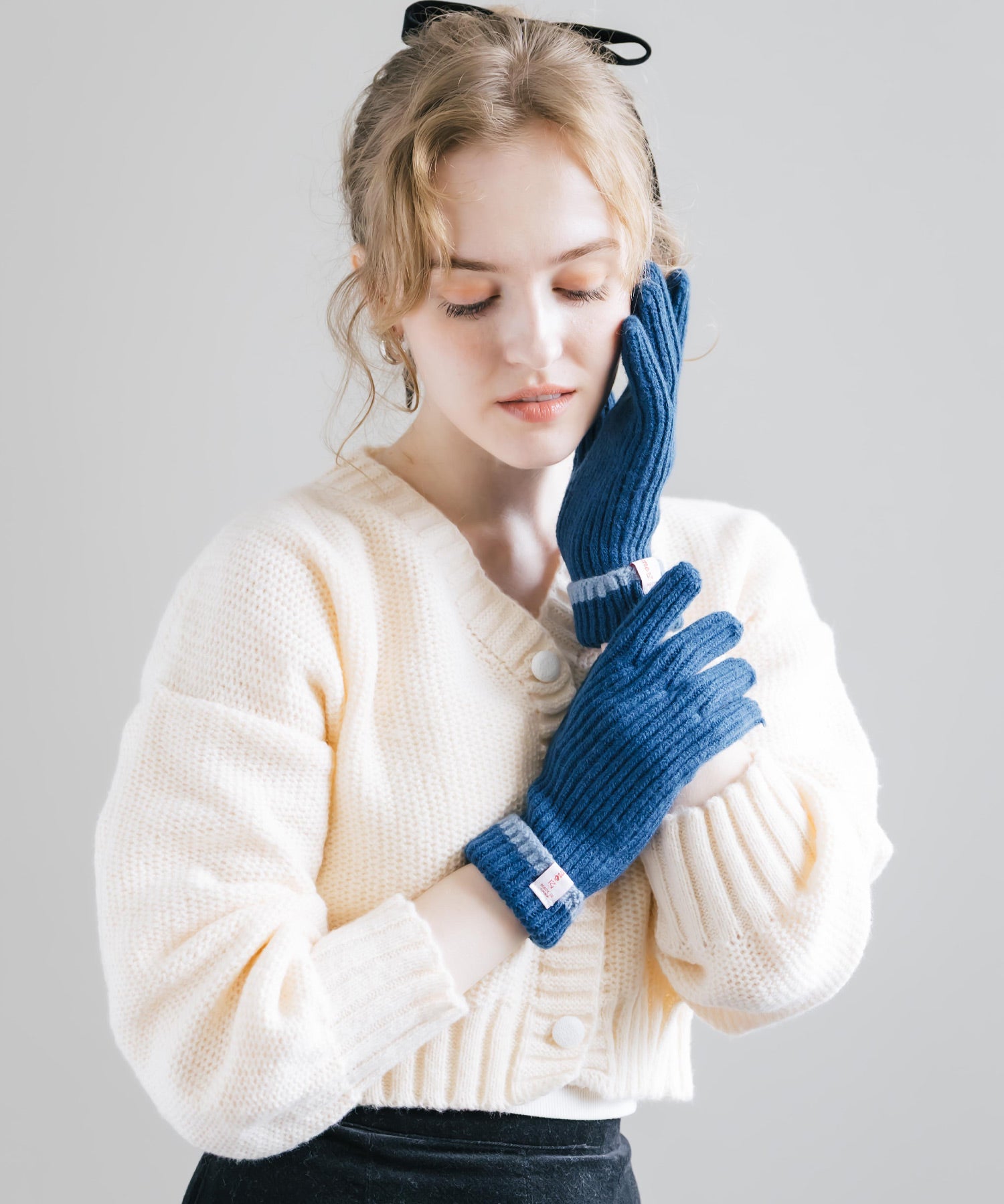 【スマホ/タッチパネル対応】ホールタッチリブニットライングローブ手袋 15255