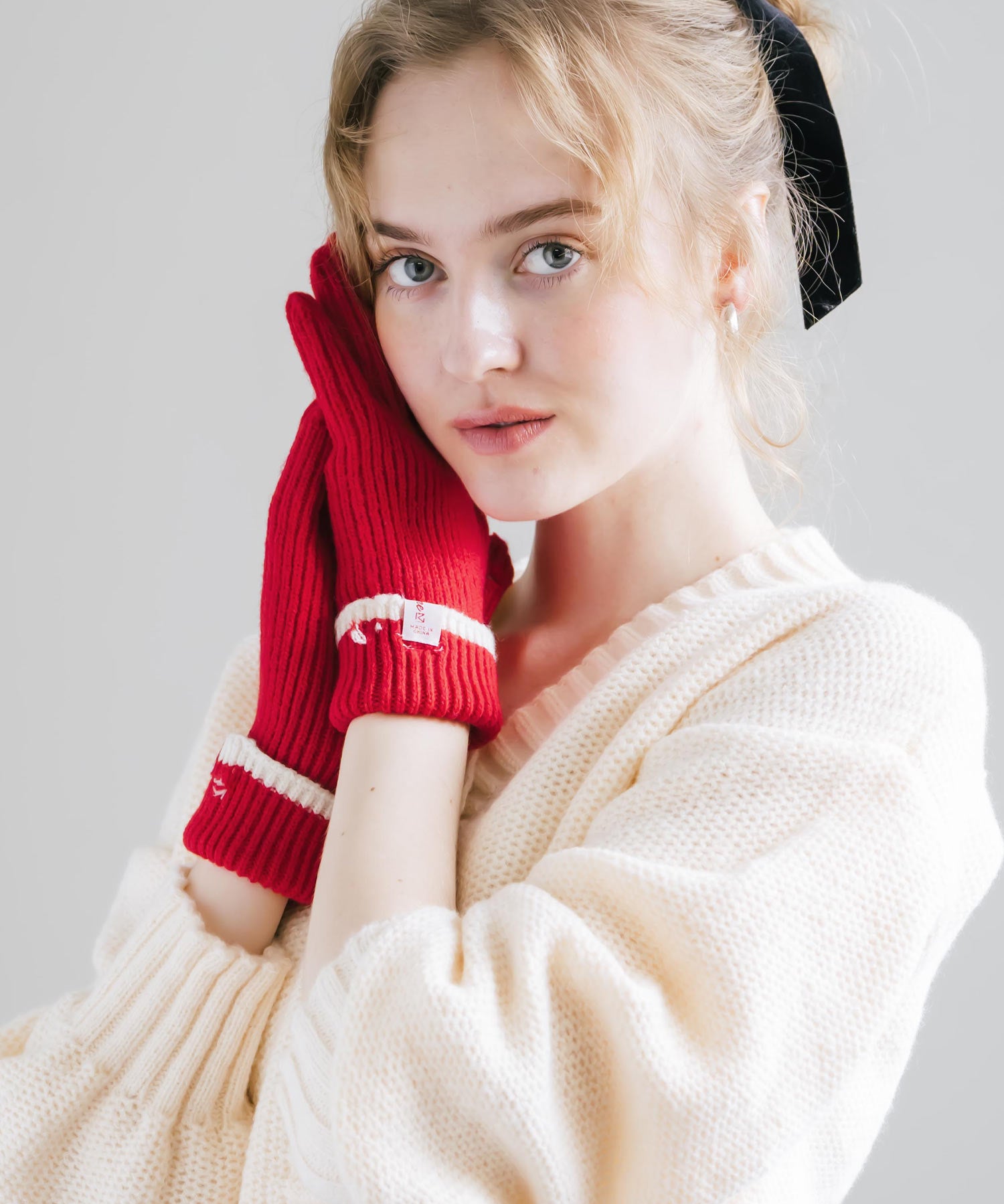 【スマホ/タッチパネル対応】ホールタッチリブニットライングローブ手袋 15255