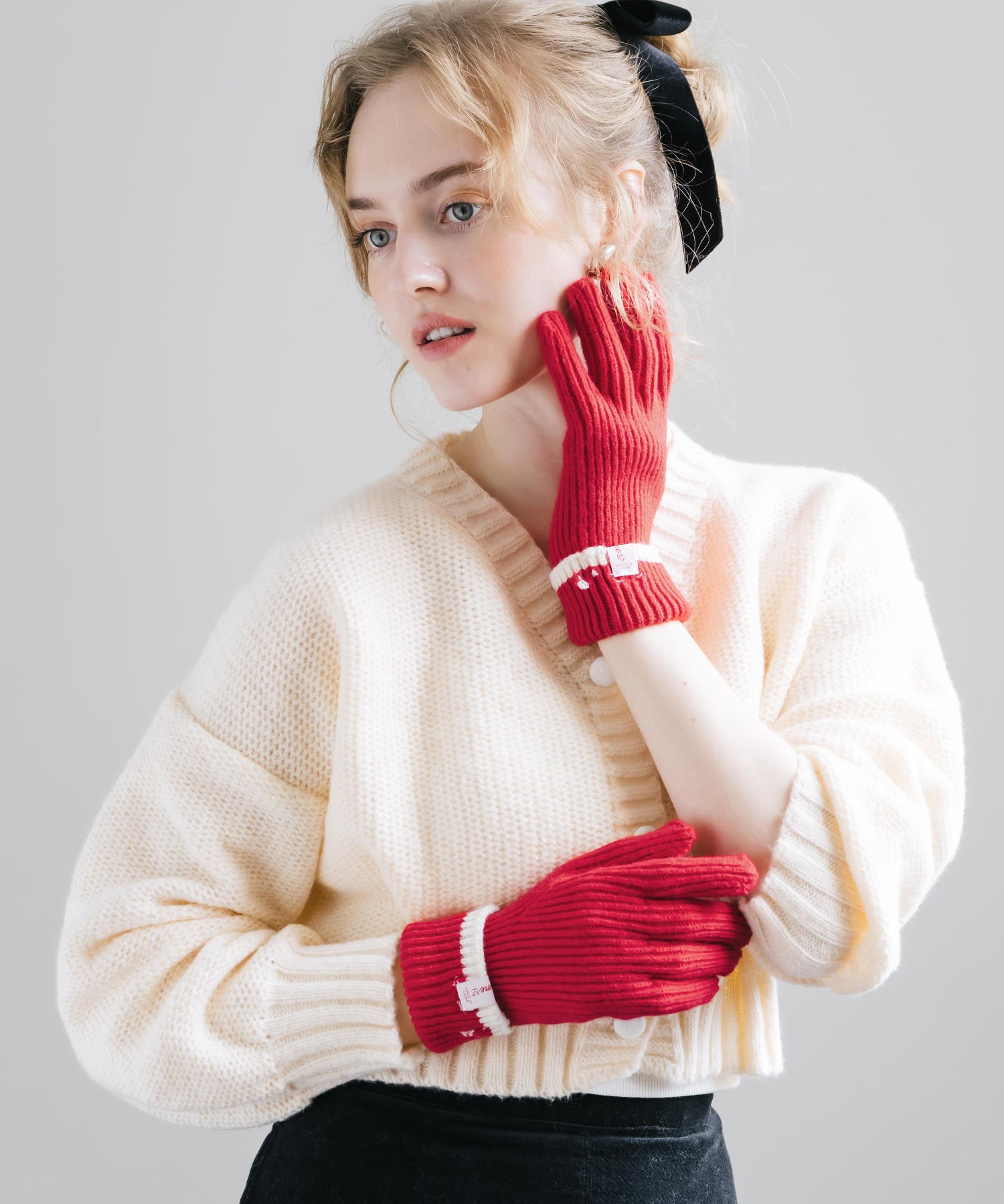 【スマホ/タッチパネル対応】ホールタッチリブニットライングローブ手袋 15255