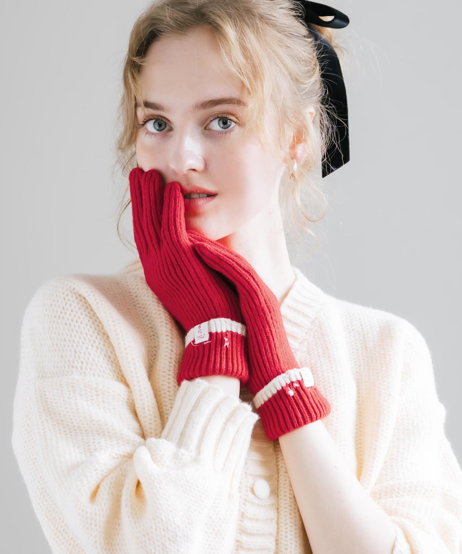 【スマホ/タッチパネル対応】ホールタッチリブニットライングローブ手袋 15255