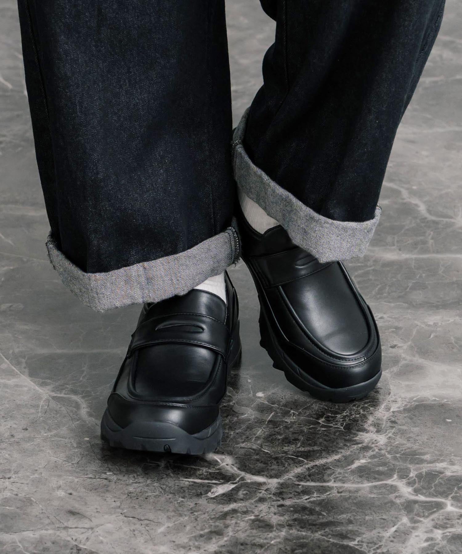 フェイクレザー/スエード厚底スニーカーローファー 15290