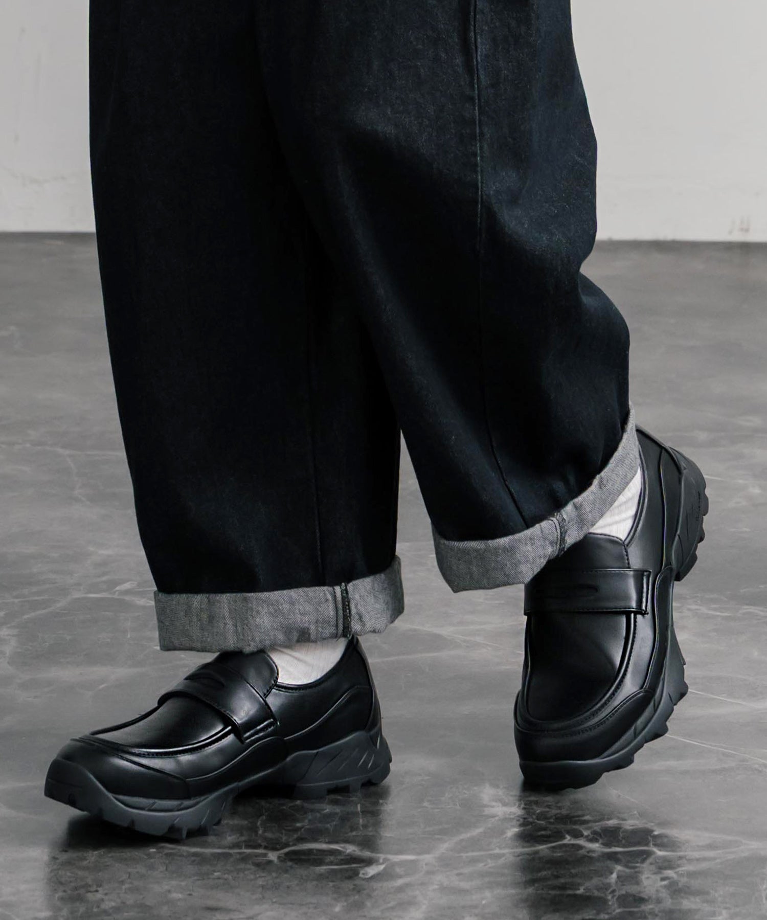 フェイクレザー/スエード厚底スニーカーローファー 15290