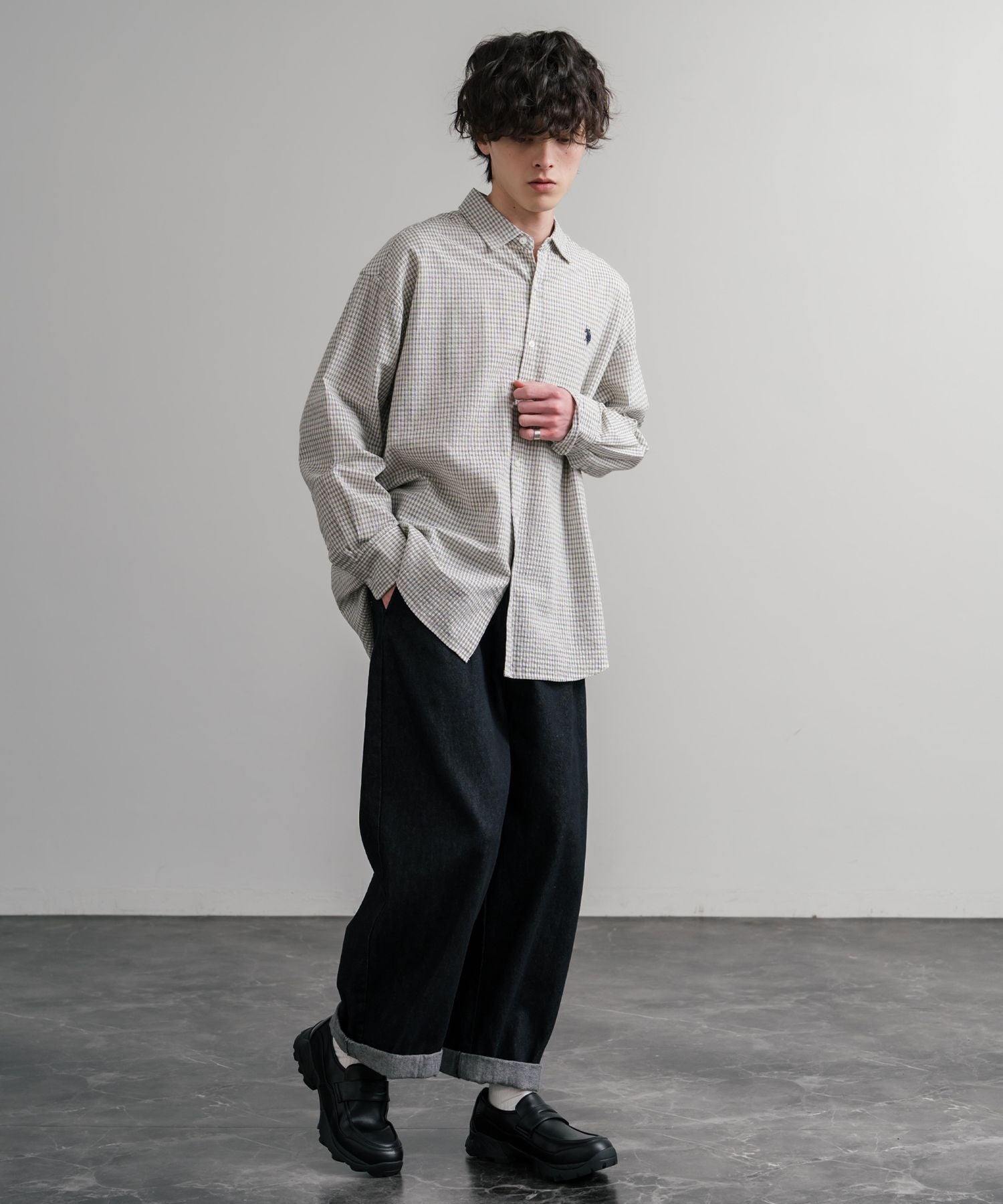 フェイクレザー/スエード厚底スニーカーローファー 15290