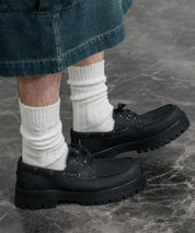 フェイクレザー厚底モカシンボートシューズ/デッキシューズ 15291