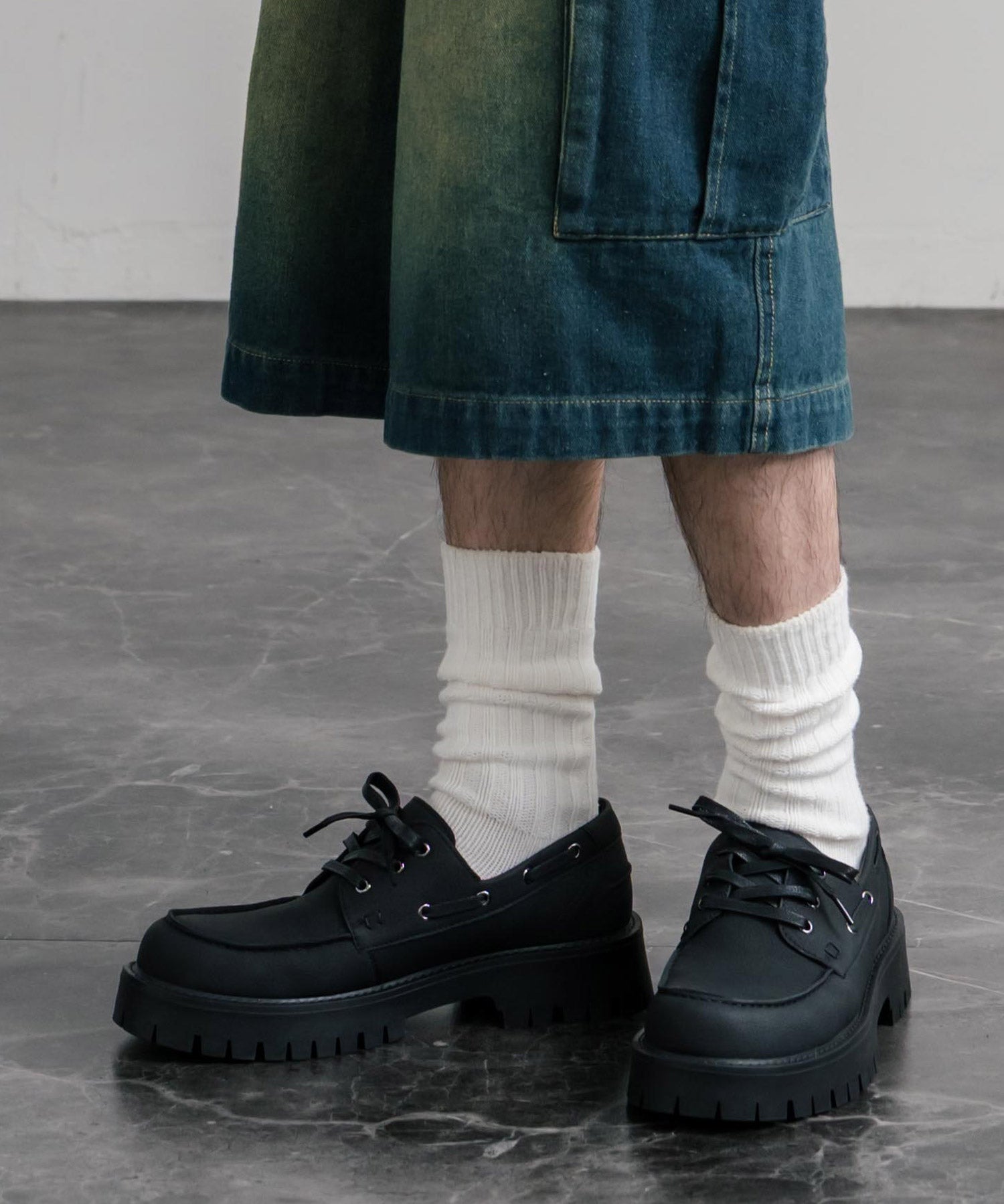 フェイクレザー厚底モカシンボートシューズ/デッキシューズ 15291