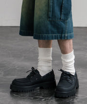 フェイクレザー厚底モカシンボートシューズ/デッキシューズ 15291