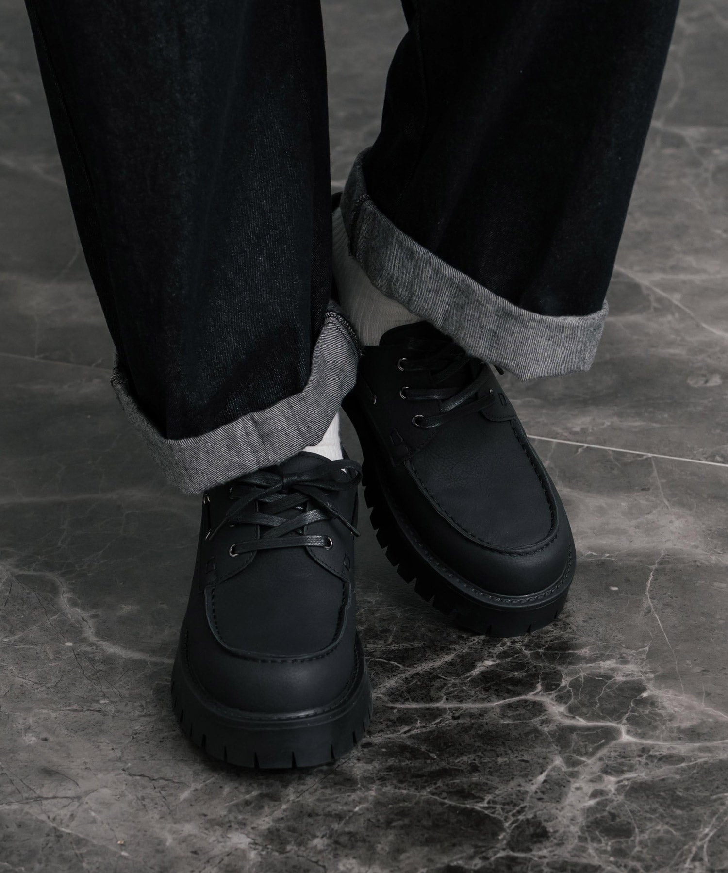 フェイクレザー厚底モカシンボートシューズ/デッキシューズ 15291