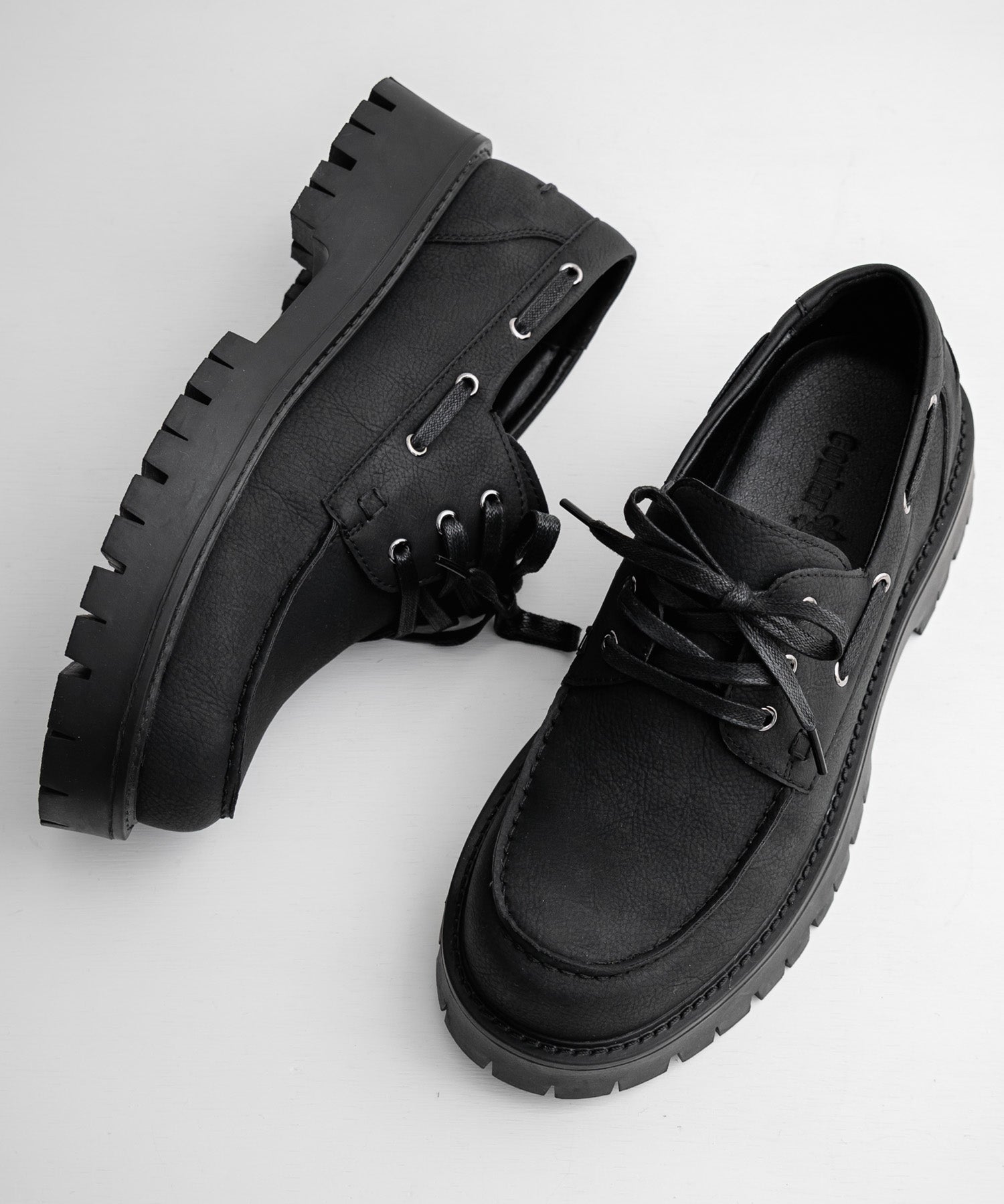 フェイクレザー厚底モカシンボートシューズ/デッキシューズ 15291