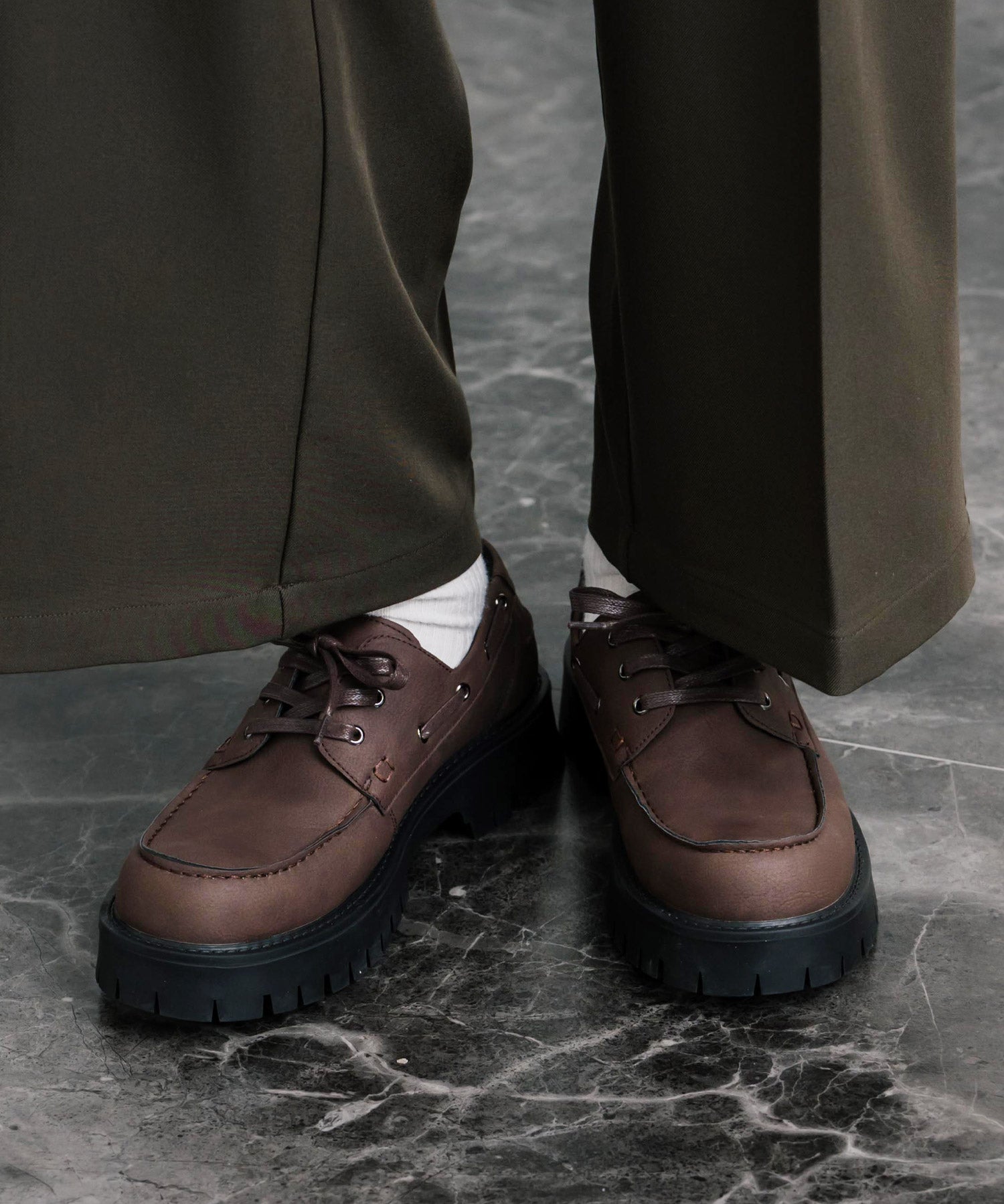 フェイクレザー厚底モカシンボートシューズ/デッキシューズ 15291