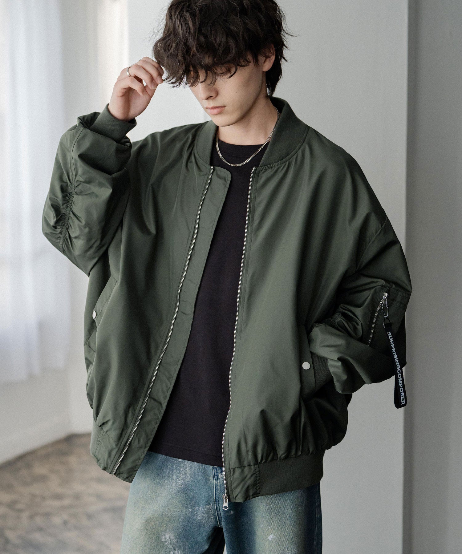 新色追加 ポリDEWSPO オーバーサイズMA-1フライトジャケット/撥水加工ミリタリーブルゾン 15293