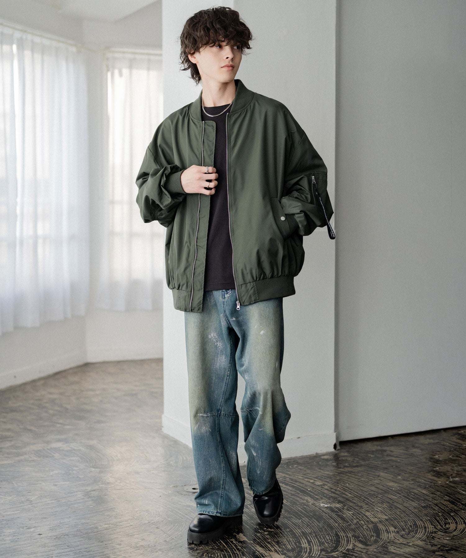 新色追加 ポリDEWSPO オーバーサイズMA-1フライトジャケット/撥水加工ミリタリーブルゾン 15293