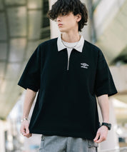 UMBRO アンブロ 別注コラボ オーバーサイズ鹿の子ワンポイントロゴ刺繍ハーフジップ半袖ポロシャツ 15347