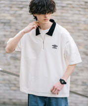 UMBRO アンブロ 別注コラボ オーバーサイズ鹿の子ワンポイントロゴ刺繍ハーフジップ半袖ポロシャツ 15347