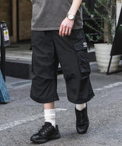 UMBRO アンブロ 別注コラボ 膝下丈 ワンポイントロゴ刺繍ナイロンワイドカーゴハーフパンツ 15348