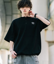 UMBRO アンブロ 別注コラボ オーバーサイズワンポイントロゴ刺繍ワッフルヘンリーネック半袖Tシャツ 15349