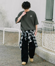 UMBRO アンブロ 別注コラボ オーバーサイズワンポイントロゴ刺繍ワッフルヘンリーネック半袖Tシャツ 15349