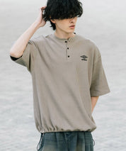 UMBRO アンブロ 別注コラボ オーバーサイズワンポイントロゴ刺繍ワッフルヘンリーネック半袖Tシャツ 15349